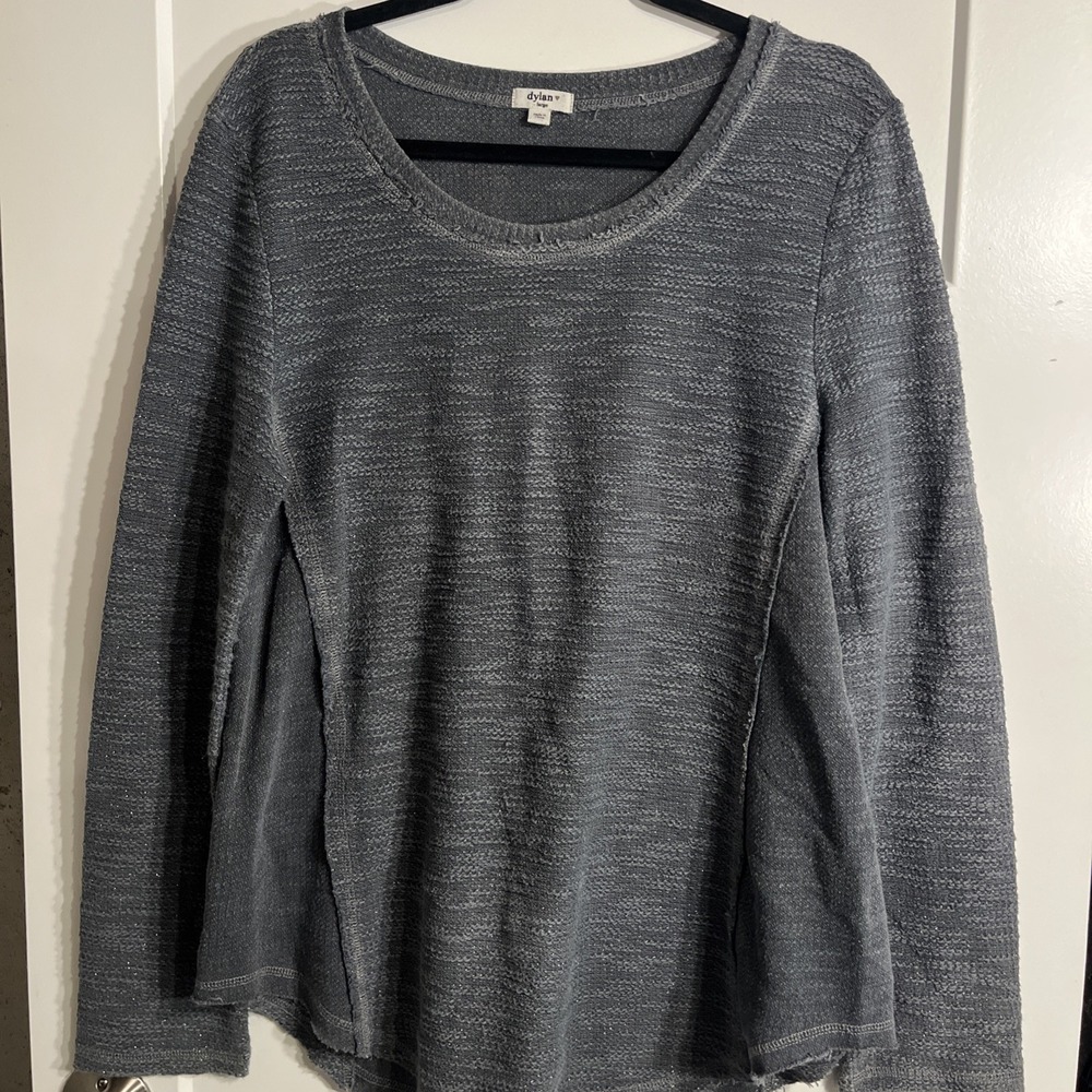 Dylan Women Textured Knit Gray Sweater Pullover Long Sleeve Large